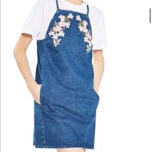 Topshop embroidered denim mini dress, sz 6